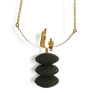 Volcanic Long Pendant Necklace, 18k Gold plated