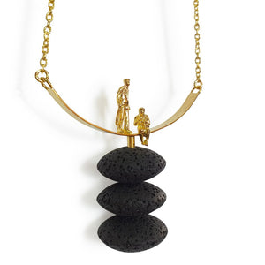 Volcanic Long Pendant Necklace, 18k Gold plated