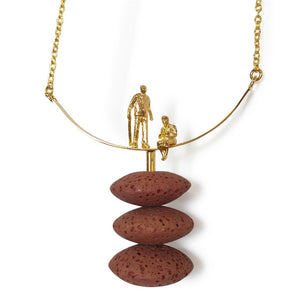 Volcanic Long Pendant Necklace, 18k Gold plated