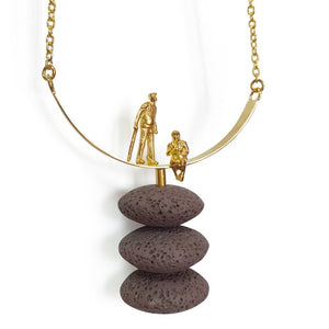 Volcanic Long Pendant Necklace, 18k Gold plated