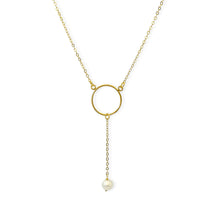 Load image into Gallery viewer, Pearl Lariat Necklace. Handmade jewelry in 18k gold plated
