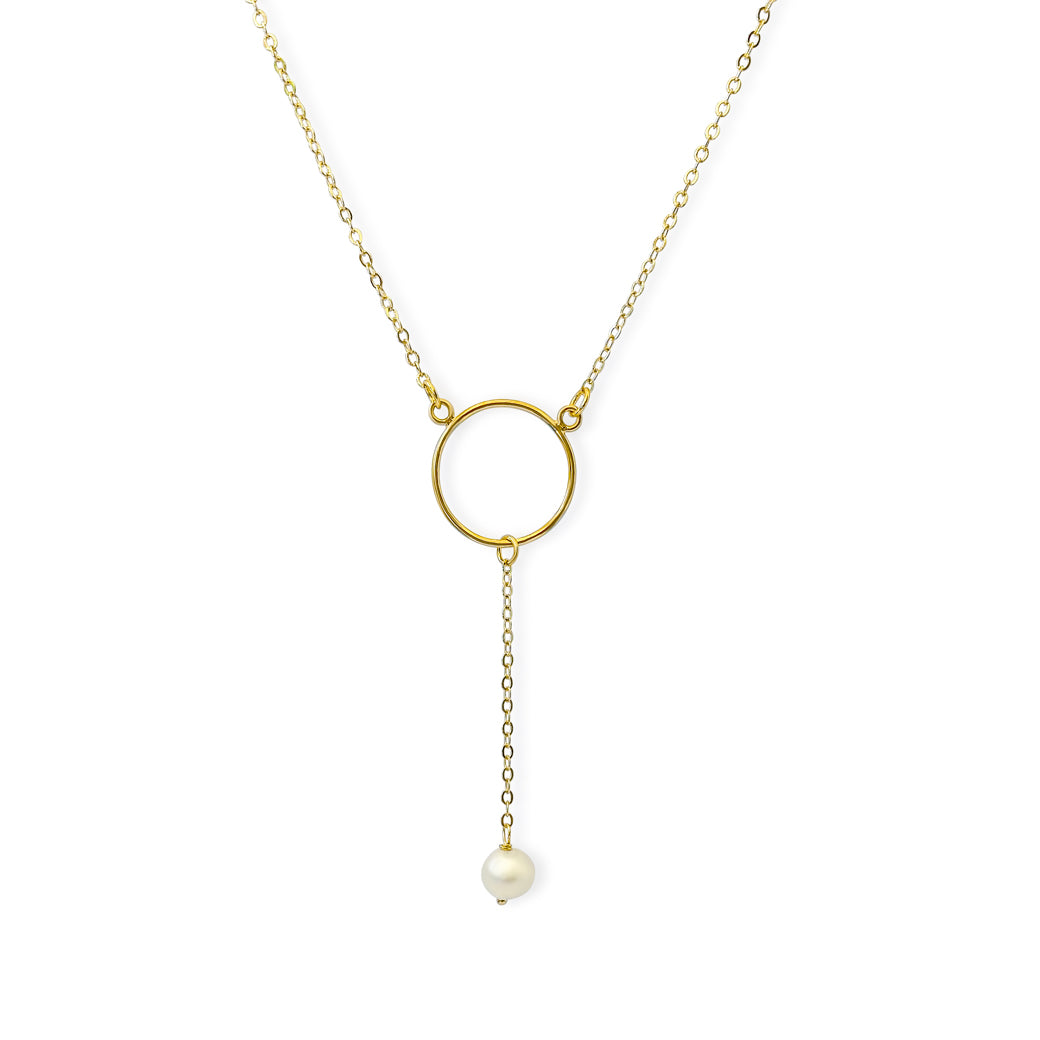 Pearl Lariat Necklace. Handmade jewelry in 18k gold plated