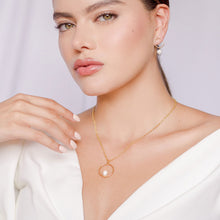 Load image into Gallery viewer, Pearl Circle Pendant Necklace. Handmade jewelry in 18k gold plated. White Pearl.
