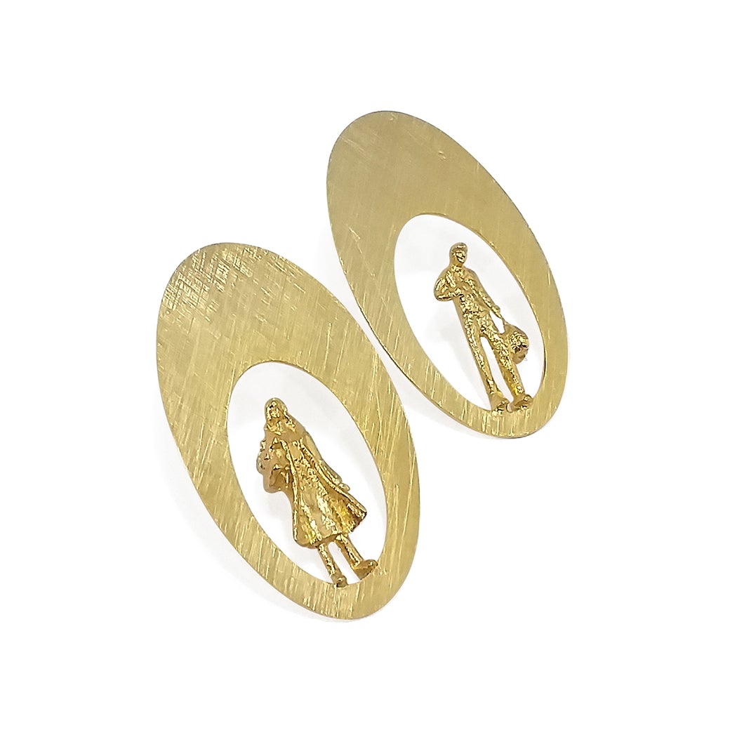 Oval Travelers Earrings, 18k Gold plated