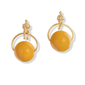 Color and Point Stud Earrings in Yellow Jade