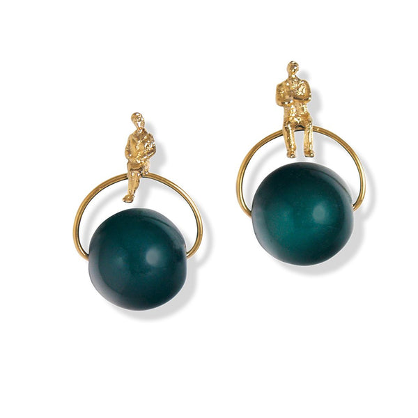 Color and Point Stud Earrings in Green Jade