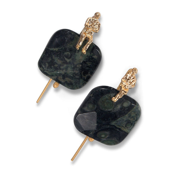 Black Agate Square Wire Earrings