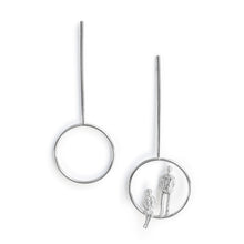 Load image into Gallery viewer, Circle Long Drop Earrings in Silver with couple together
