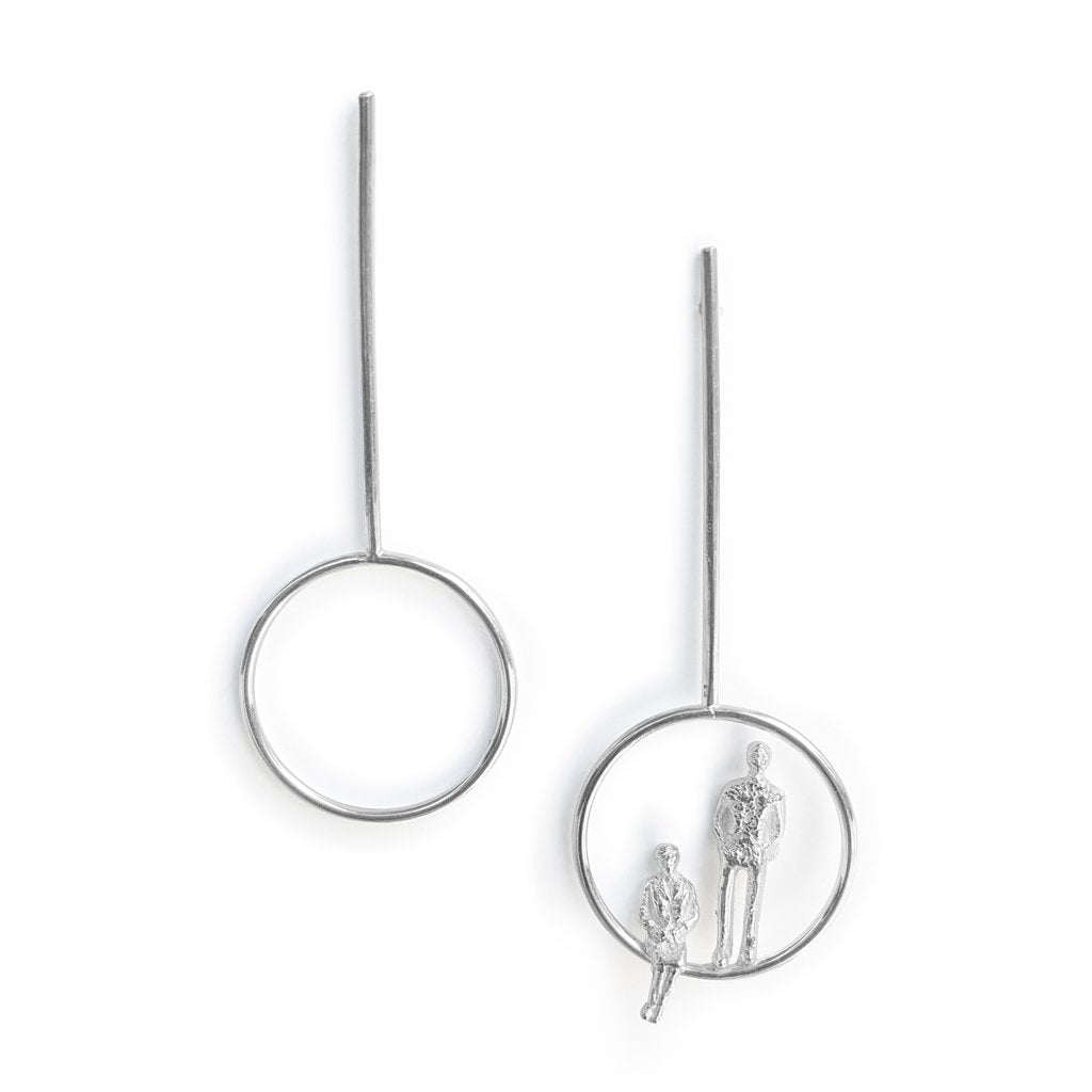 Circle Long Drop Earrings in Silver with couple together