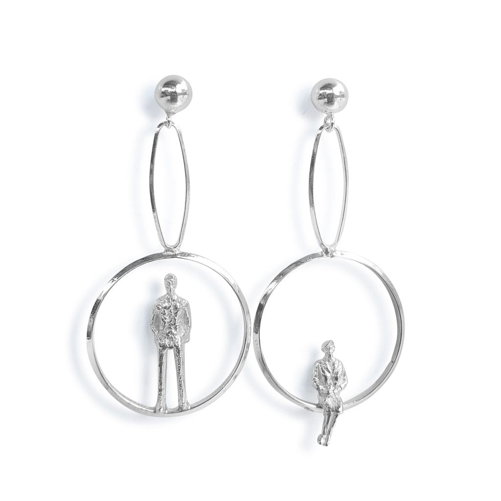 Circle Drop Earrings in Silver