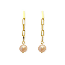 Load image into Gallery viewer, Pearl Link Drop Earrings. Ivory natural pearl.
