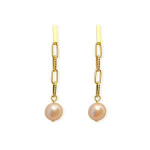 Pearl Link Drop Earrings. Ivory natural pearl.