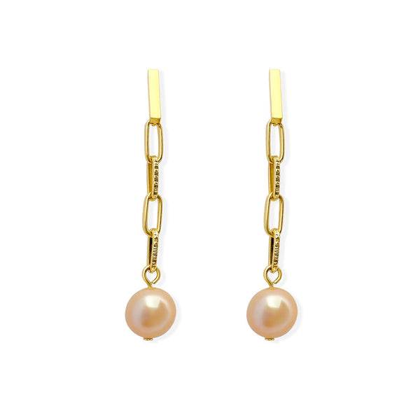 Pearl Link Drop Earrings. Ivory natural pearl.