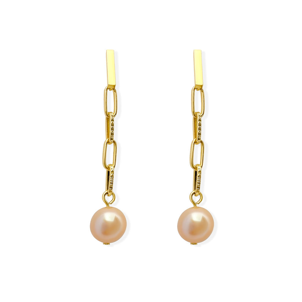 Pearl Link Drop Earrings. Ivory natural pearl.