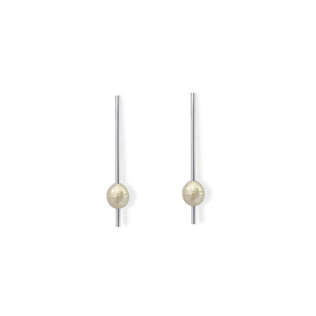 Pearl Drop Earrings in Sterling Silver. White Pearl