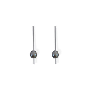 Pearl Drop Earrings in Sterling Silver. Gray Pearl