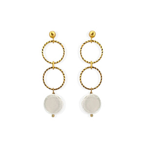 Pearl Medium Drop Earrings. Handmade jewelry. 18k gold plated.