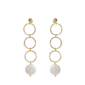 Pearl Long Drop Earrings. Handmade jewelry. 18k gold plated.