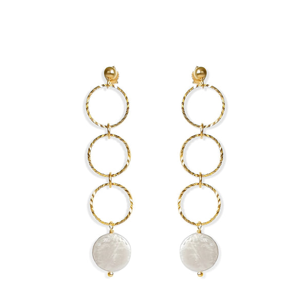 Pearl Long Drop Earrings. Handmade jewelry. 18k gold plated.