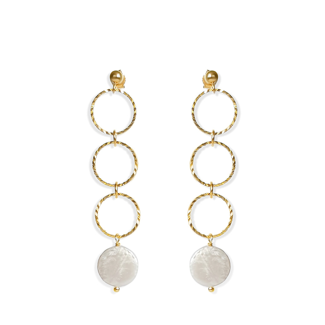 Pearl Long Drop Earrings. Handmade jewelry. 18k gold plated.