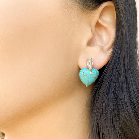 Turquoise Heart Stud Earrings in Sterling Silver