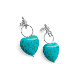 Turquoise Heart Drop Earrings in Sterling Silver
