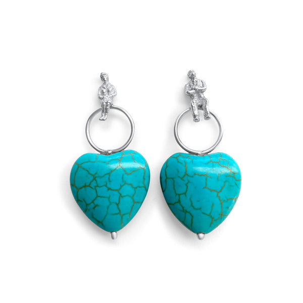 Turquoise Heart Drop Earrings in Sterling Silver