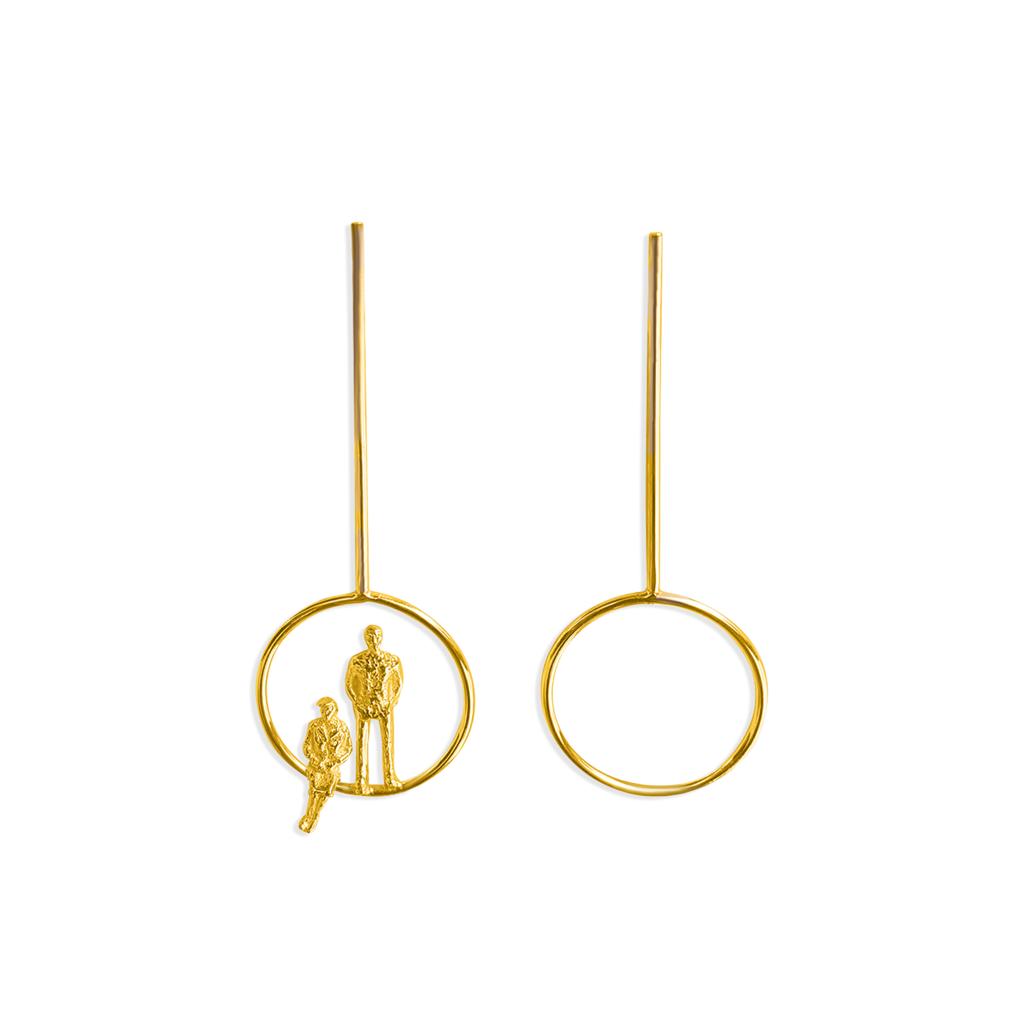 Circle Long Drop Earrings in 18k gold plated with couple together