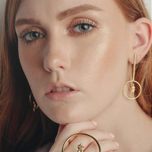 Load image into Gallery viewer, Circle Long Drop Earrings in 18k gold plated with couple together
